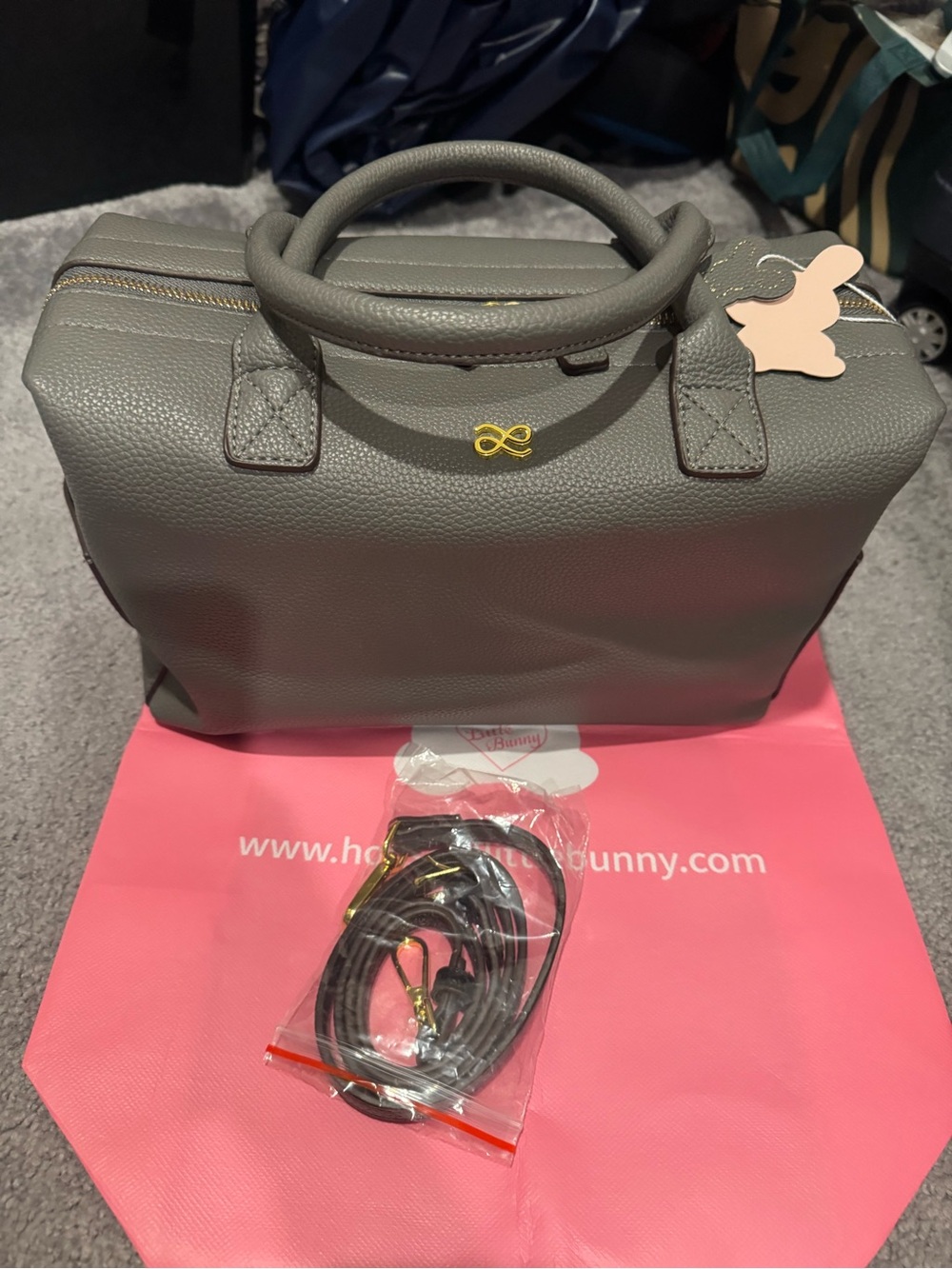 House of Little Bunny Grey Pebbled Leather Satchel w/ Top Handles (Missing strap